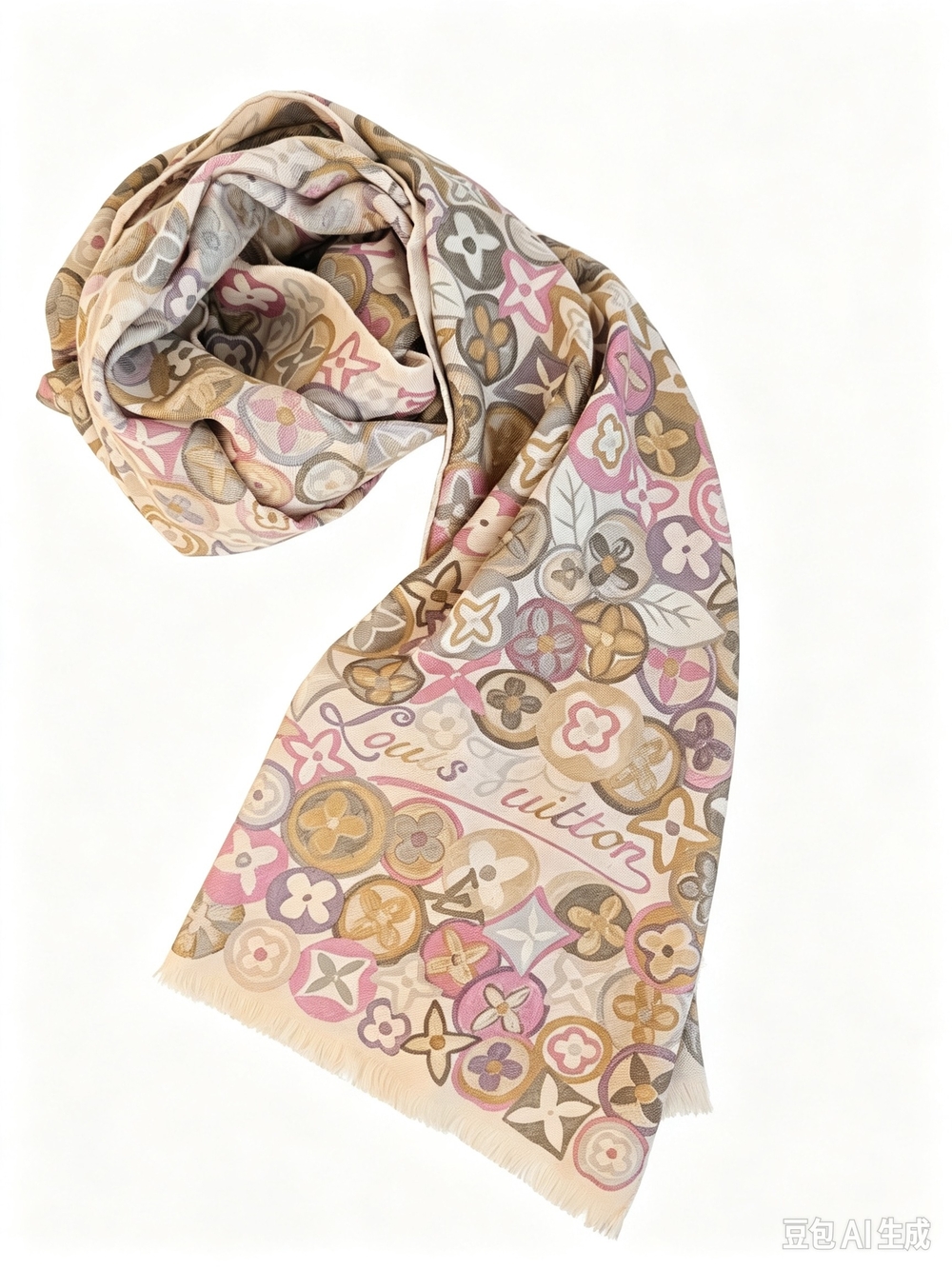 Louis Vuitton Pastel Monogram Flower Cashmere Silk Scarf Shawl